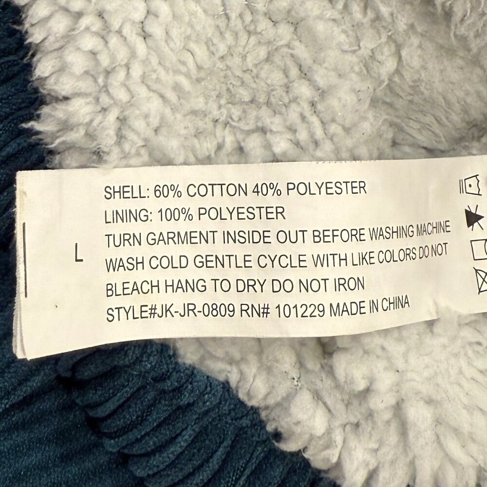 Women’s Y2K Teal Corduroy Sherpa Lined Zip Hoodie Jacket Large Cozy Retro Soft - Picture 11 of 12